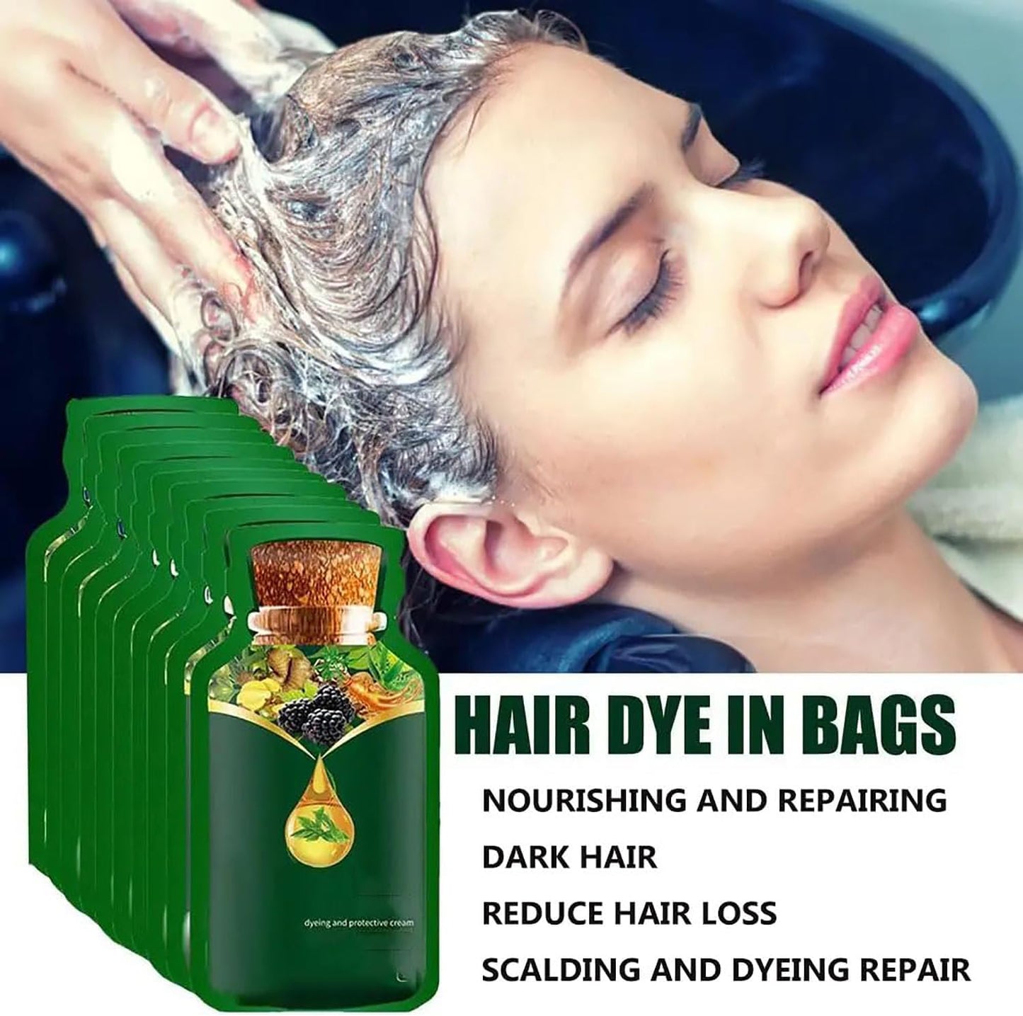 Gentle Plant-Based Quick-Use Hair Dye, Natural Plant Extract Hair Dye with Hair Mask, for the Elderly and Young People to Accurately Cover Gray Hairs (Grey)