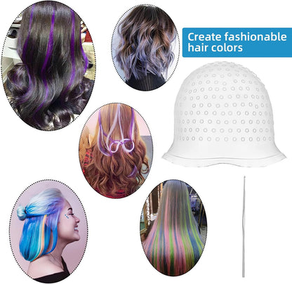 Pre-punched with Holes Silicone Highlight Caps Hair Color Set with Coloring Hair Hook, Reusable Hair Tools for Salon &amp; Home Use, DIY Hair Dyeing Tools for Women &amp; Men (2)