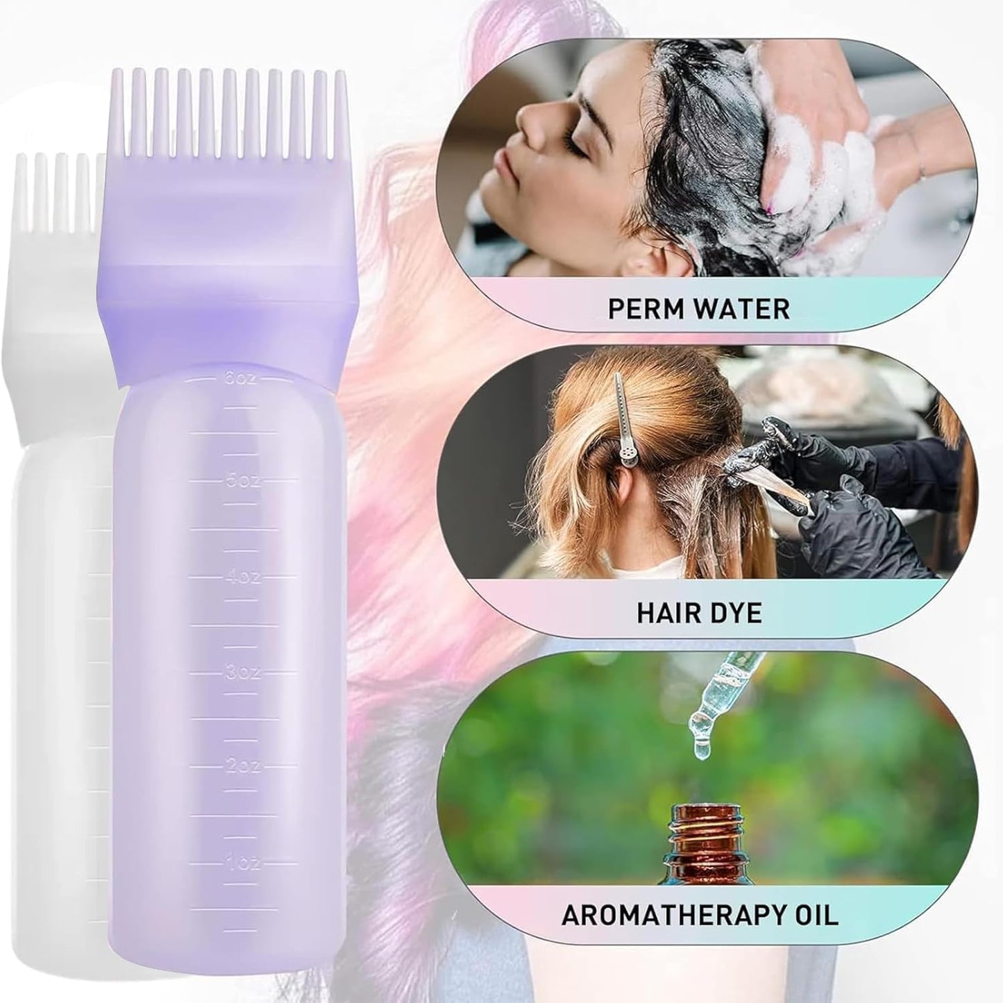 3 PCS Plastic Hair Dye Oil Applying Applicator with Graduated Scale, Root Comb Applicator and Continuous Spray Bottle, 200ml(white)