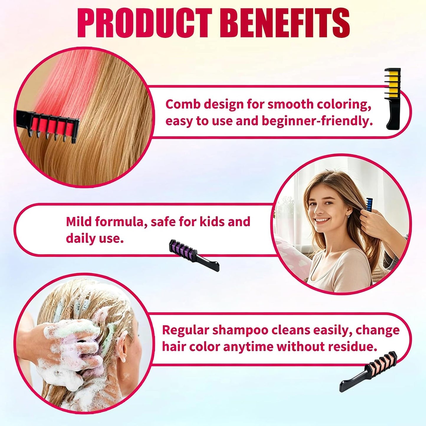 10 PCS Hair Colour Comb, Temporary Bright Hair Chalk Set, Washable Hair Dye Combs for Men &amp; Women, Vibrant Colouring for Halloween, Christmas, Birthday Party &amp; Cosplay Use