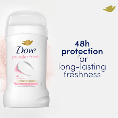 Dove Powder Soft Women's Antiperspirant Deodorant Cream Stick for 48 hour sweat protection and long-lasting fragrance with ¼ moisturising cream 50 ml