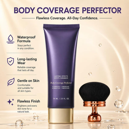 Body Coverage Perfector Waterproof, Leg Makeup Waterproof No Transfer, Tattoo Cover Up Full Coverage Concealer, Body Makeup Skin Tone Repair Cream with Brush, Body Concealer Long Lasting Mature Skin