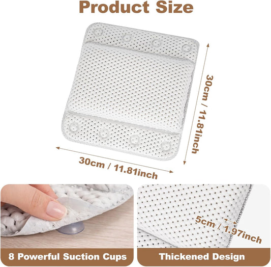 Bathtub Pillow Spa Bath Pillow Soft Cushioned Spa Headrest with 8 Non-Slip Suction Cups, Waterproof PVC &amp; Air Quilted Mesh, Support Neck &amp; Back for Relaxing Bath White