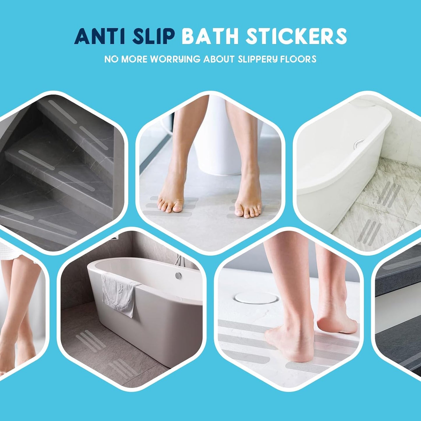 36PCS Non Slip Bath Stickers, Safety Anti Slip Bath Stickers(20x200mm) | Transparent Bath Stickers Non Slip, for Bathroom Bathtub Staircase Floor
