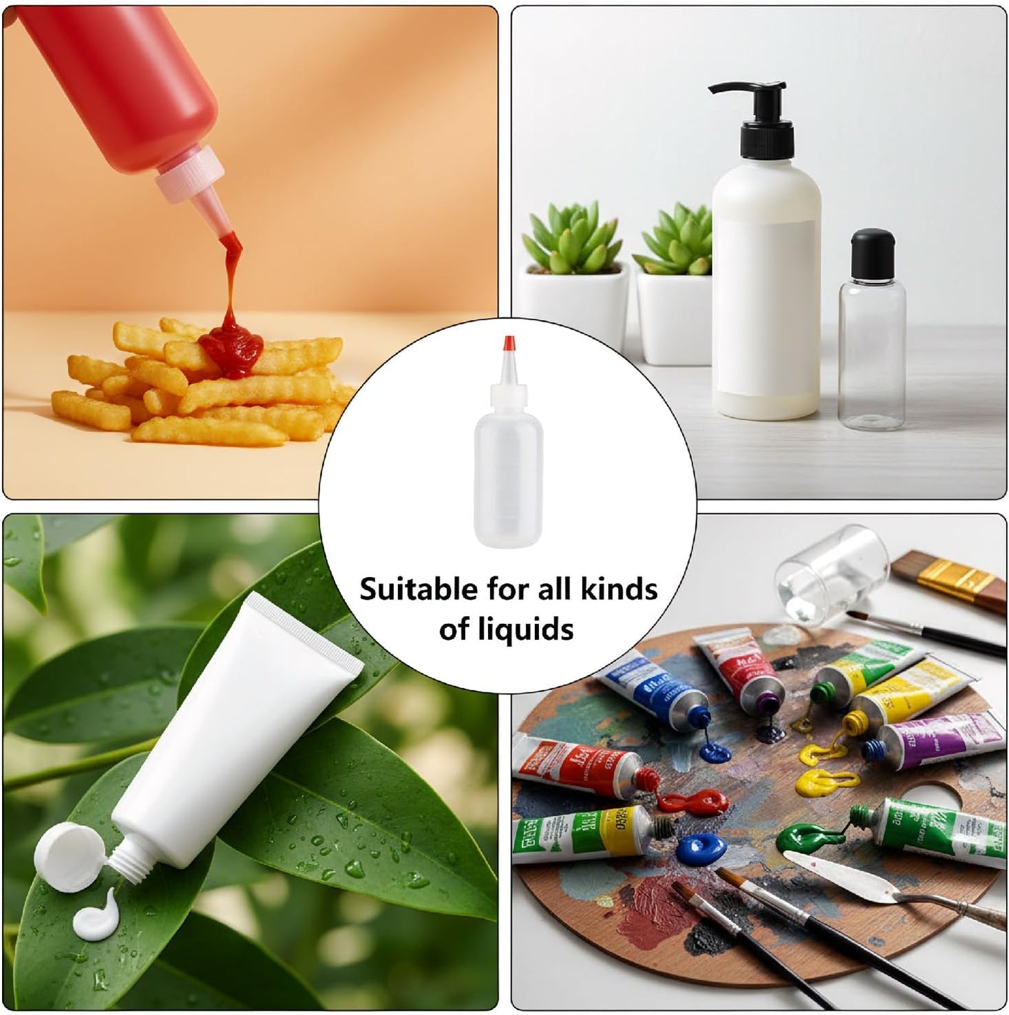 2 Pcs 120ml Reusable Squeeze Applicator Bottles with Nozzles, Leak-Proof Plastic Graduated Bottles for Shampoo, Body Wash, Paint, Glue &amp; Crafts – Portable Dispenser for Hair Care and Travel