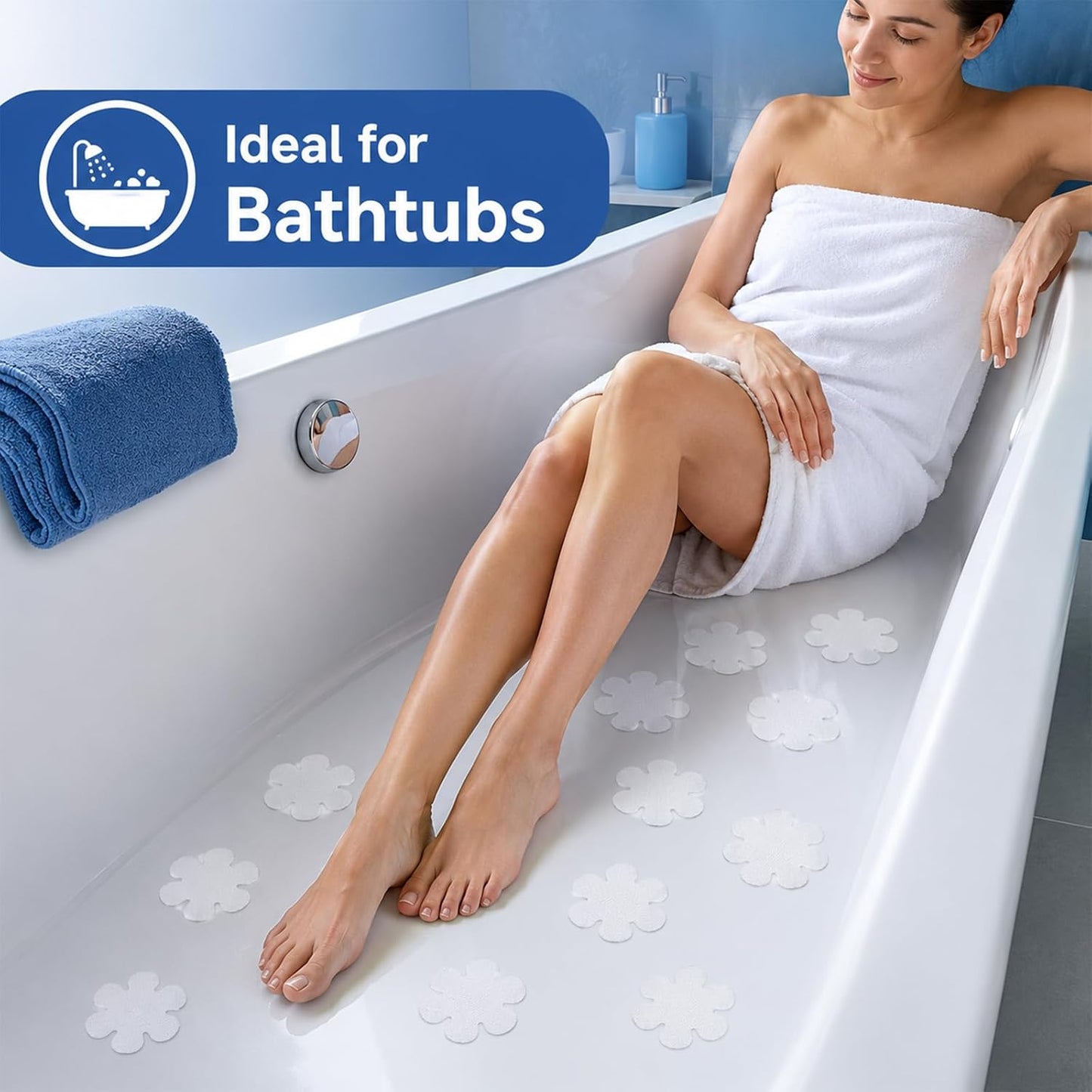 24Pcs Flower Non Slip Bath Stickers, Transparent Anti Skid Strips, Self-Adhesive Bathroom Stickers for Shower