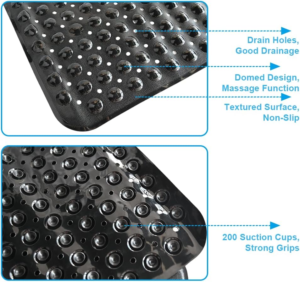 Armo® Transparent Anti Slip Shower Bath Mat Strong Mould &amp; Mildew Bathroom Mat PVC Mat Washable Bath Mat 70CM x 38CM (Black)