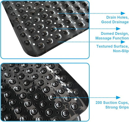 Armo® Transparent Anti Slip Shower Bath Mat Strong Mould &amp; Mildew Bathroom Mat PVC Mat Washable Bath Mat 70CM x 38CM (Black)