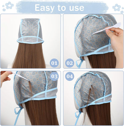 Prasacco 10 Pcs Hair Highlighting Kit, 4 Pcs Disposable Hair Coloring Dye Cap with Coloring Hair Hook Hair Dye Comb Hair Dye Brushes Hair Art Frosting Cap for Salon Hair Dyeing Hairdressing,Blue