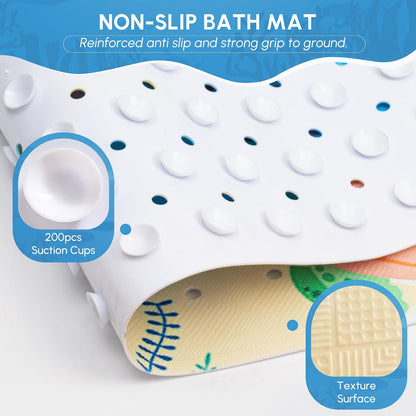 WELTRXE Baby Bath Mat Non Slip Anti Mould, 100x40cm Extra Long Bathtub Mat for Kids, Large Shower Mat for inside bath, Soft Tub Mat with Strong Suction Cups, Cartoon Bathroom Mat, Whale