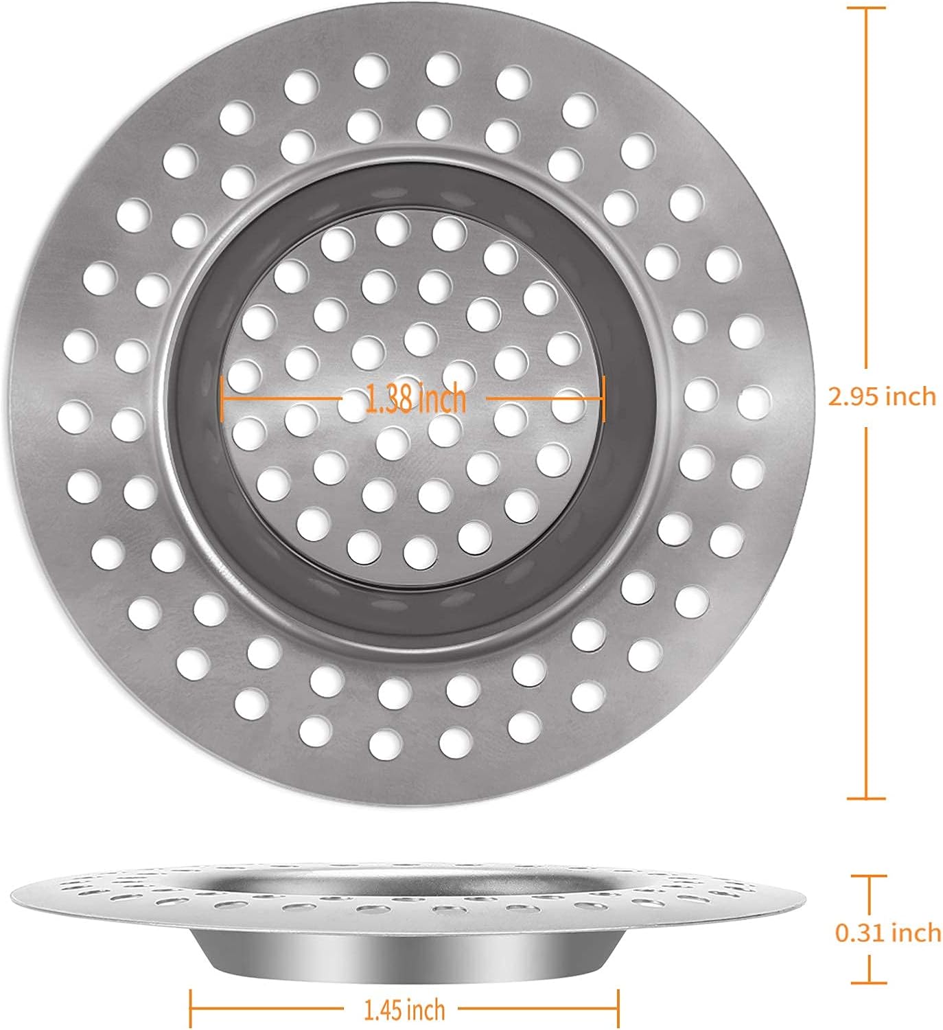(Set of 2) Stainless Steel Kitchen Sink Strainer Plug, Standard Strainer Drain Protector for Bathroom/Kitchen, Hair Catcher for Bathtub/Shower 3 inches 7.5 cm by Tomario(Model-2)