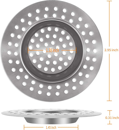 (Set of 2) Stainless Steel Kitchen Sink Strainer Plug, Standard Strainer Drain Protector for Bathroom/Kitchen, Hair Catcher for Bathtub/Shower 3 inches 7.5 cm by Tomario(Model-2)
