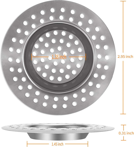 (Set of 2) Stainless Steel Kitchen Sink Strainer Plug, Standard Strainer Drain Protector for Bathroom/Kitchen, Hair Catcher for Bathtub/Shower 3 inches 7.5 cm by Tomario(Model-2)
