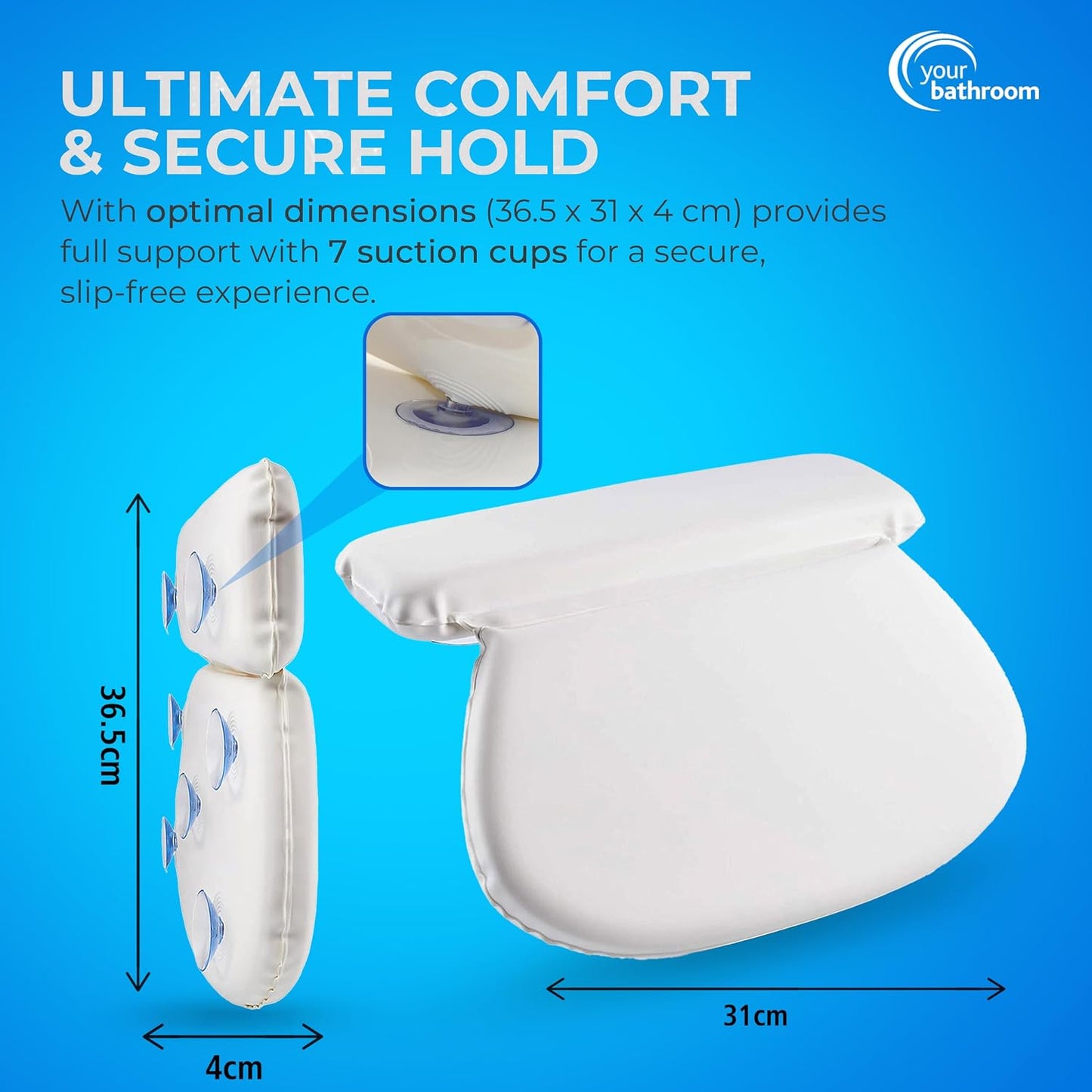 Bath Pillow – Bath Cushion with 7 Suction Cups, Non-Slip Bath Pillows for Head and Neck Support | Ultimate Relaxation and Comfort, Ideal for Relaxation &amp; Meditation in the Tub