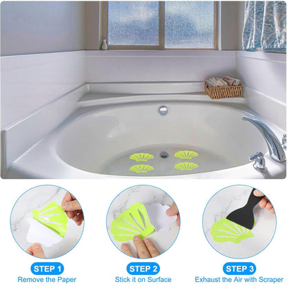 PATIKIL Bathtub Non Slip Stickers 3.54x2.76 Inch, 20 Pack Shell Safety Shower Floor Anti Slip Stickers with Adhesive Decals Scraper for Bath Tub Shower Floor Stair, Clear