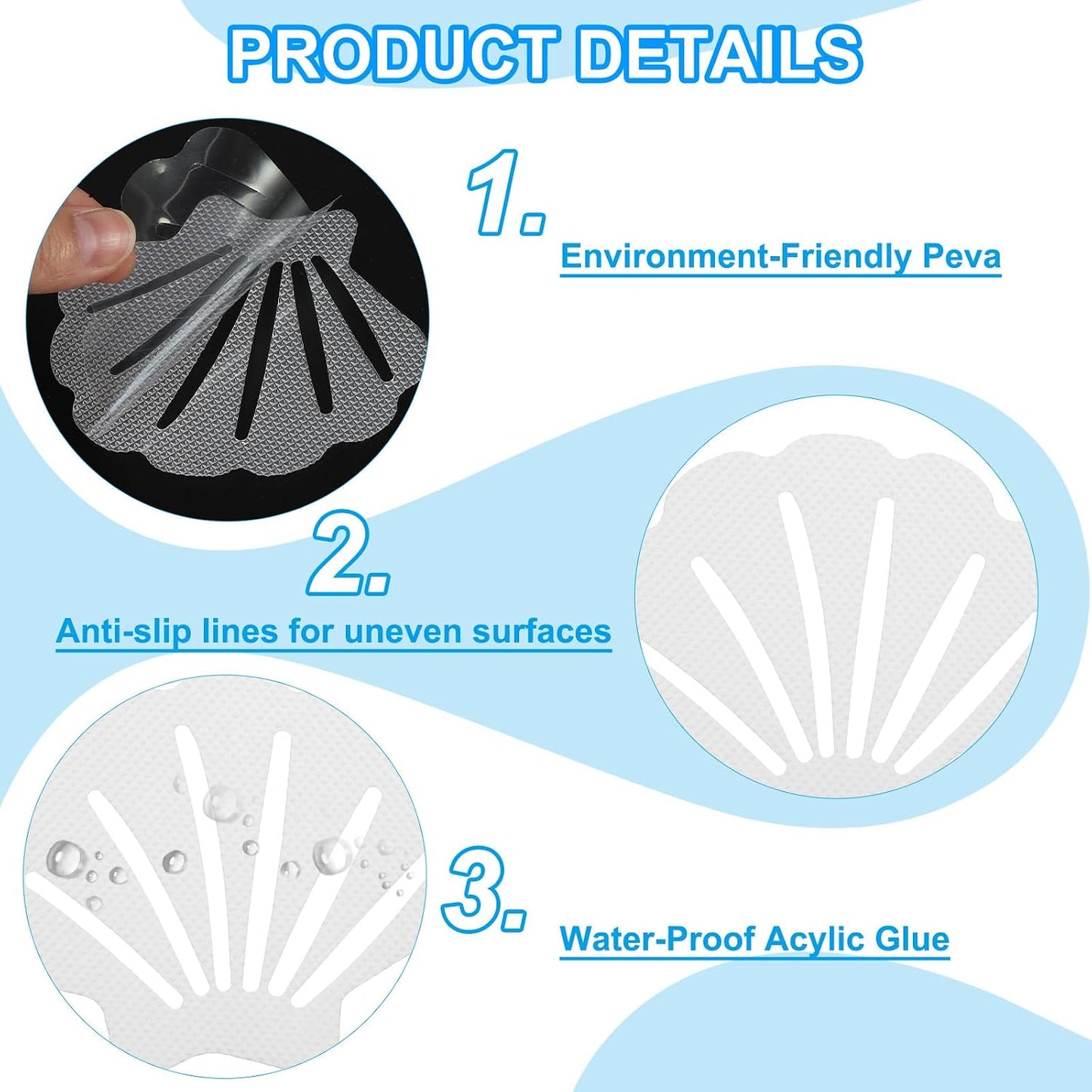 PATIKIL Bathtub Non Slip Stickers 3.54x2.76 Inch, 20 Pack Shell Safety Shower Floor Anti Slip Stickers with Adhesive Decals Scraper for Bath Tub Shower Floor Stair, Clear