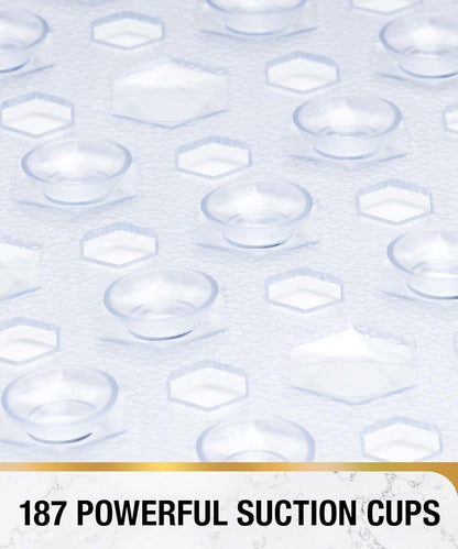 HITSLAM Bath Mat Non Slip Anti Mould, 89 x 40 cm Long Non Slip Shower Mat for Inside Shower, Machine Washable Bathroom Bathtub Mat with Strong Suction Cups and Drain Holes, Soft on Feet, Clear