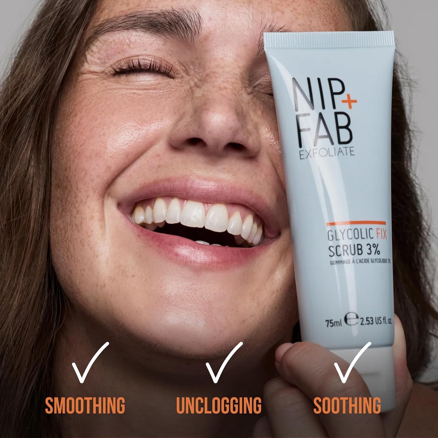 NIP + FAB Glycolic Fix Scrub – 3% Glycolic Acid (AHA) and 1% Salicylic Acid (BHA) Exfoliating Face Scrub for Brightening, Resurfacing and Deep Pore Cleansing, 75ml