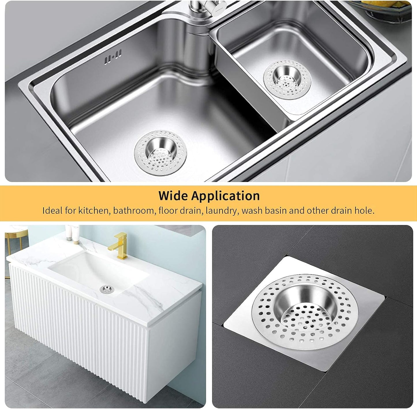 (Set of 2) Stainless Steel Kitchen Sink Strainer Plug, Standard Strainer Drain Protector for Bathroom/Kitchen, Hair Catcher for Bathtub/Shower 3 inches 7.5 cm by Tomario(Model-2)