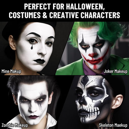BOBISUKA Halloween Cosplay SFX Makeup Black + White Face Body Paint Special Effects Makeup Kit Dress Up Non Toxic Face Painting Kits for Adult Full Coverage Face paint Fx Make Up