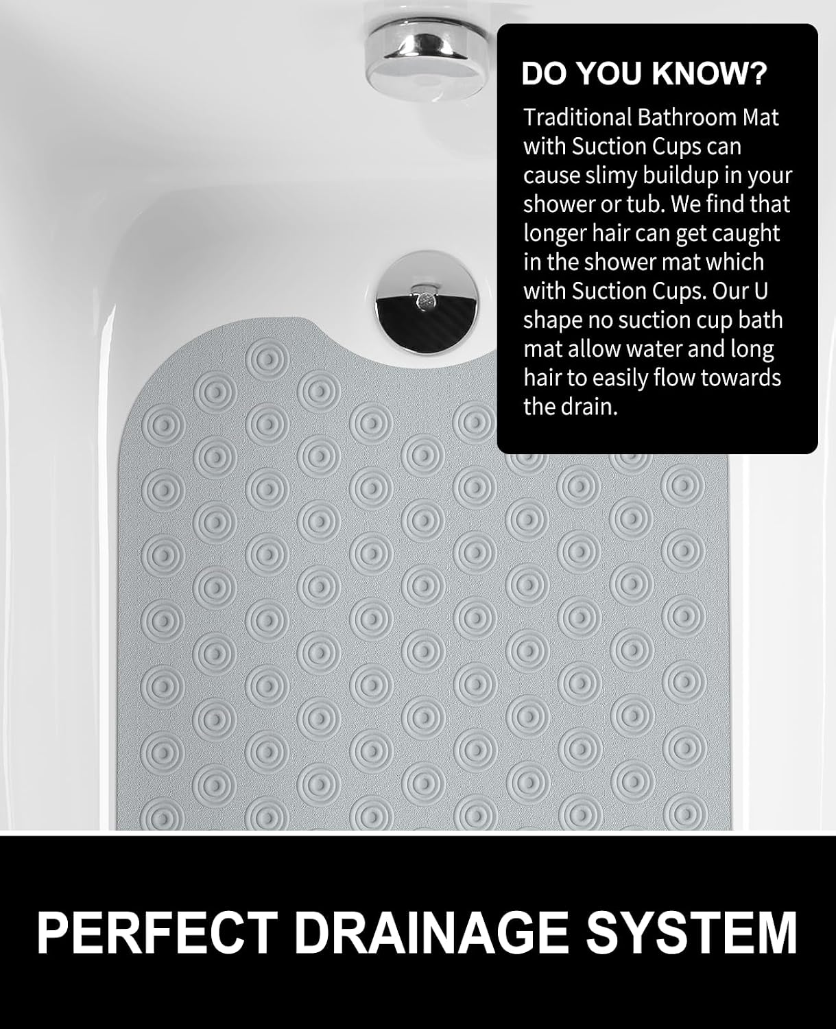 Yolife No Suction Cup Bath Mat: 40x100CM Extra Long Bathmat│Perfect for Refinished or Ordinary Bath Tubs│Made of Nature Rubber│a Blessing for the Elderly and Children (Grey)