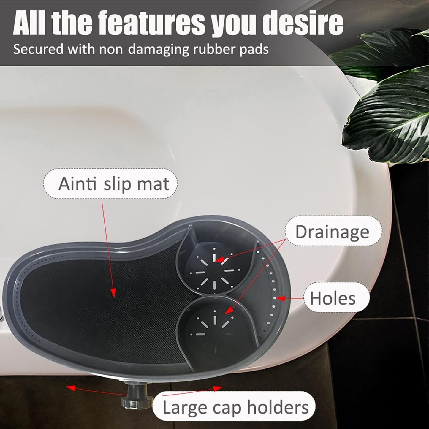 Adjustable Hot Tub Tray Table, Plastic Nonslip Tub Side Table Drink Holder with Cup Holder Spa Drink Tray Side Table Accessories for Beverage Books Food