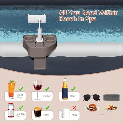Adjustable Hot Tub Tray Table With Cup Holder Phone Holder, Hot Tub Caddy Drink Tray With 2 Cup Holders For Outdoor Inflatable Pools, Spas Storage Caddy Drink Trays Shelf, Bathtub Accessories