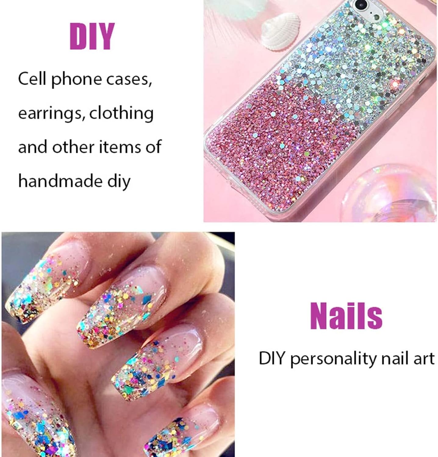 Prreal Body Glitter Gel 50ml, Face Glitters Body Gel Sequins Shimmer Liquid Eyeshadow, Chunky Glitter for Face Hair Nails, Holographic Cosmetic Laser Powder Festival Glitter Makeup#White