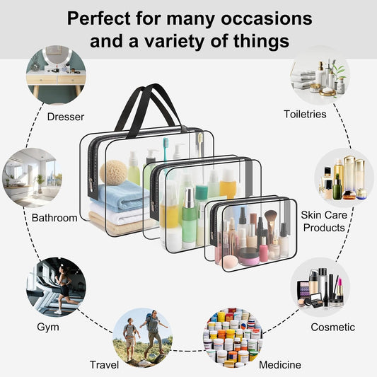 Clear Wash Bag for Toiletries, Funnasting 3 in 1 Waterproof Clear PVC Travel Makeup Bag Business Bathroom for Men, Women and Kids