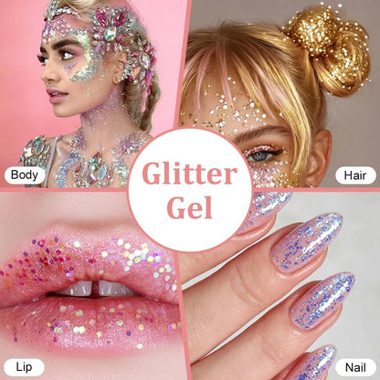 Body Glitter Gel, 20ml Holographic Mermaid Sequins Chunky Cosmetic Face and Body Gel, Sparkling Festival Party Lotion for Face, Eye, Hair, Nail DIY Art (Black)