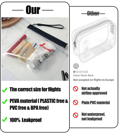 Caija-H 5pcs Clear Travel Toiletry Bag - Airport Security Liquids Bags, Airport Liquid Bag 20 x 20cm TSA Approved, Travel Accessories/Holiday Essentials Makeup Bags/HangLuggage for Men Women