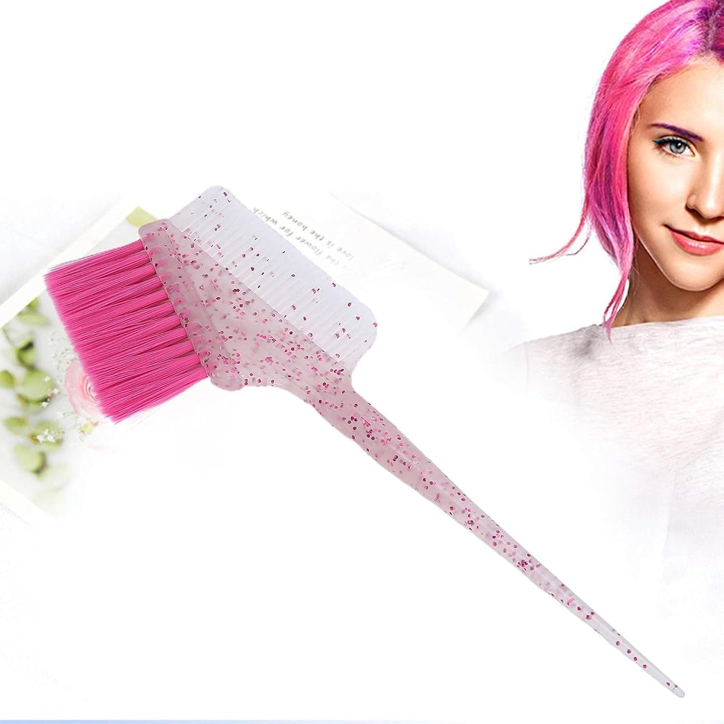 Eson Hair Tint Brush &amp; Comb, Hair Dye Brush, Salon Colour Applicator, Highlights &amp; Balayage, Chemical-Resistant, Heat-Resistant, Ergonomic Handle (Pink Glitter)