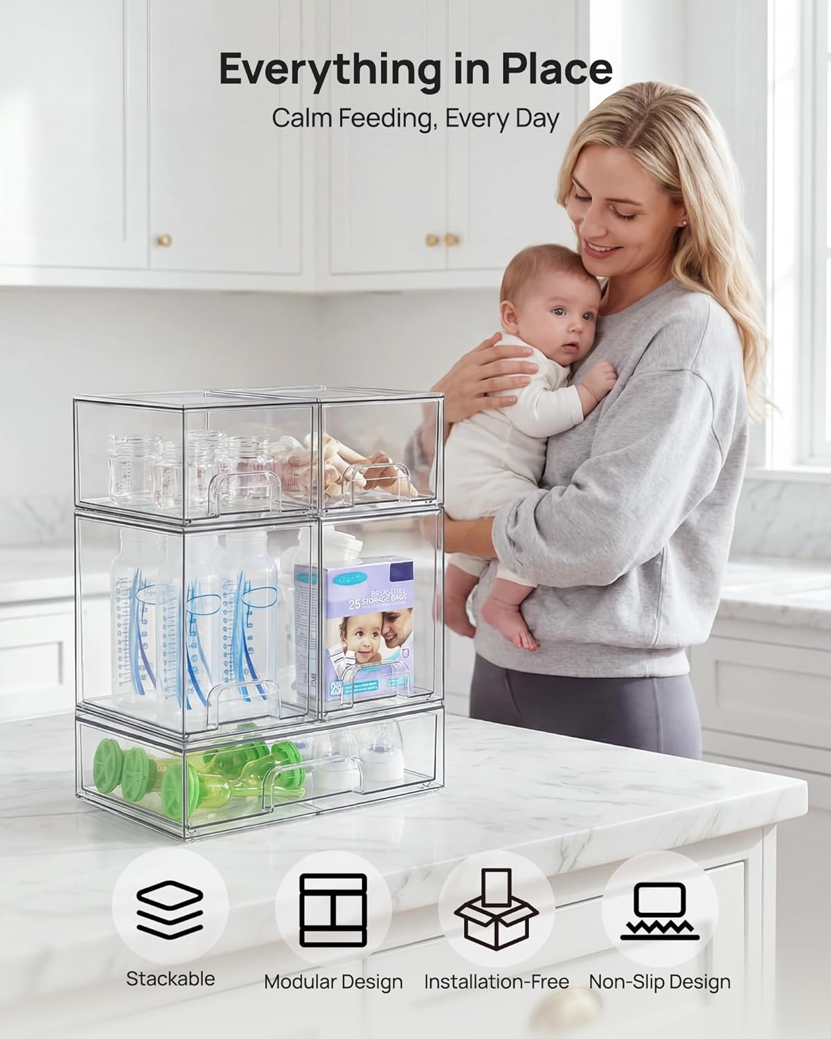 Vtopmart 5 Pack Clear Small Stackable Storage Drawers, Acrylic Bathroom Makeup Organiser, Plastic Storage Box For Vanity, Under Sink, Kitchen Cupboard, Pantry, Home Organization