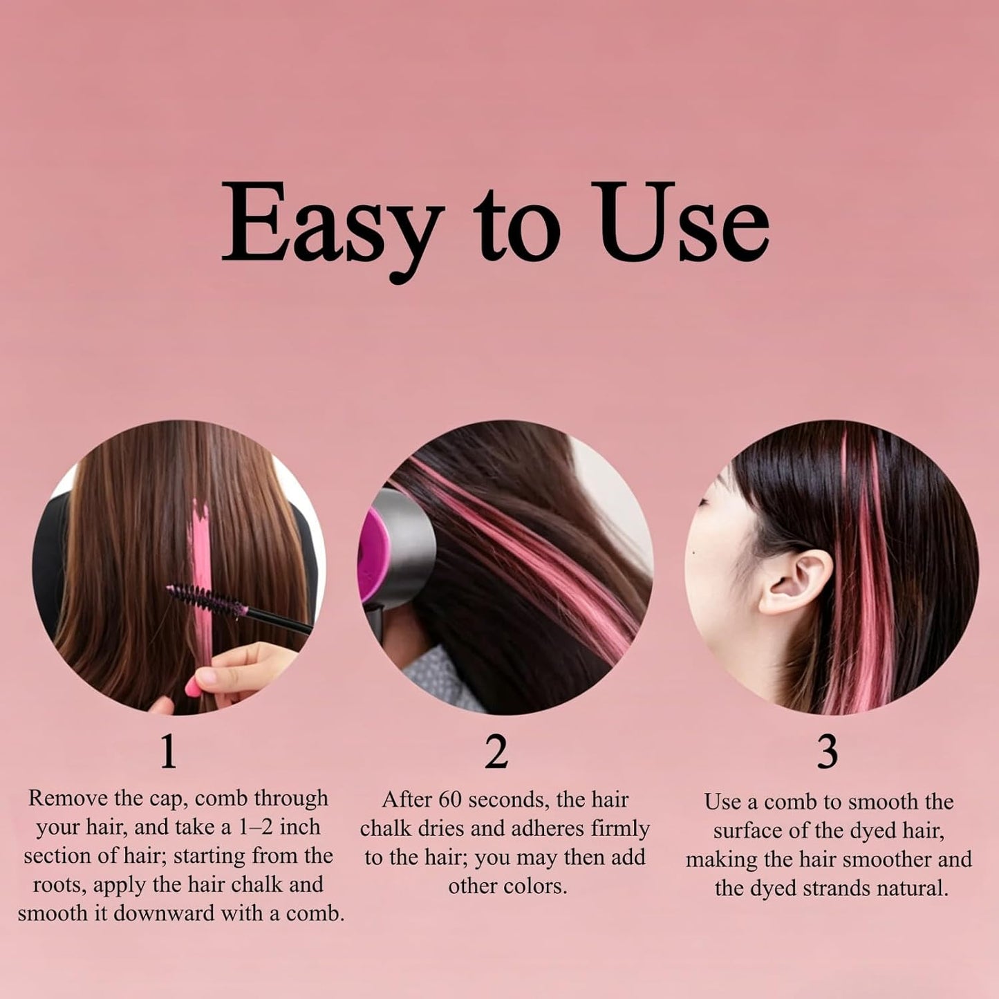 Hair Chalk for Kids, 3Pcs Washable Hair Colour Spray, Mascara &amp; Hairspray in Blue Purple Pink, Temporary Hair Color Set for Parties, Cosplay, Prom, Halloween, Christmas