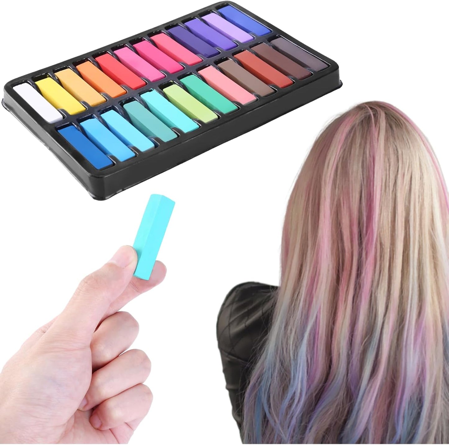 Glamified,Hair Chalk, 24 Colors Set Non-Toxic Temporary Hair Color Chalk Dye Soft Pastels for Women and Girls Hair