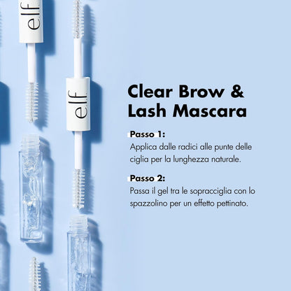 e.l.f. Clear Brow &amp; Lash Mascara, Glossy, Shiny, Lightweight, Easy To Use, Conditions Hairs, Gives Brows Soft Flexible Hold, Compact, All-Day Wear 2.5ml, crystal (clear)