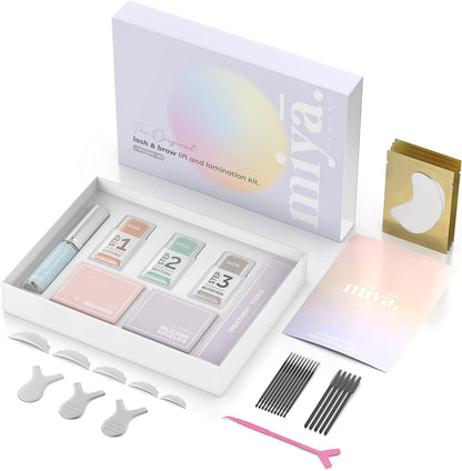 MIYA LASH 2 in 1 Lash Lift &amp; Brow Lamination Kit | Instant Fuller Eyebrows, Eyelashes | Salon Result lasts 8 weeks | Professional LVL, Perm, Laminate | Lash Lift Kit with Silicone Shields, Lash Picks