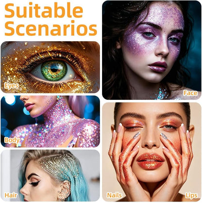 Beugo Body Glitter Stick, 16ml Chunky Mermaid Sequins Body Glitter Gel, Holographic Hair Glitters, Shimmer Face Paint Stick for Festival Rave Halloween Glitter Makeup（Brown-orange）