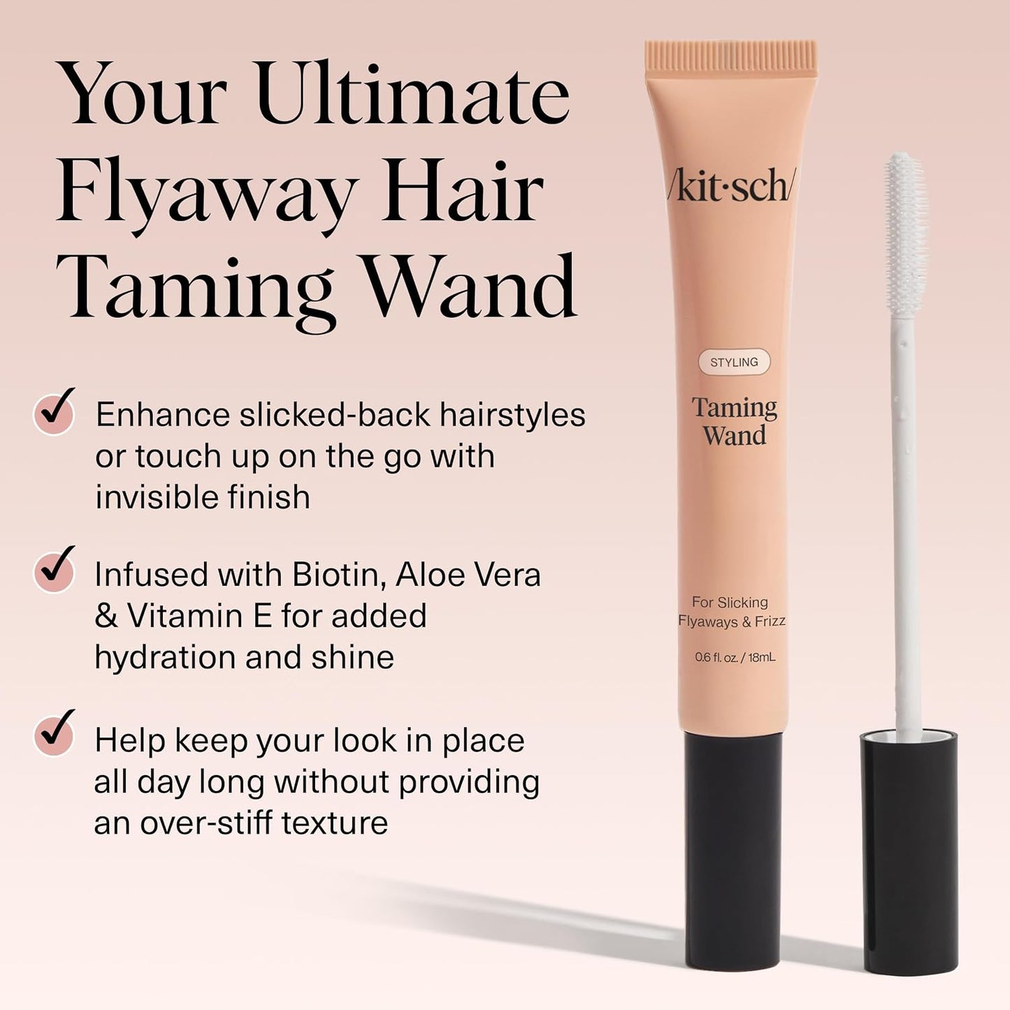 Kitsch Hair Taming Wand 18ml - Fly Away Stick For Hair with Biotin, Aloe &amp; Vitamin E | Clear Hair Mascara for Flyaways, Slick Back Style | Travel Size | Ideal Gifts for Women