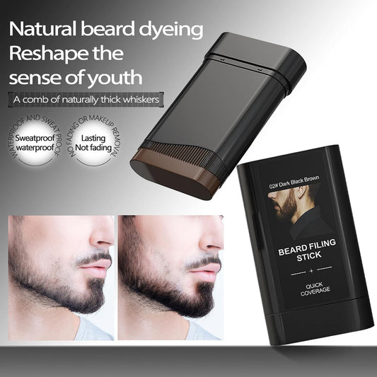Men's Beard Colour Fill Stick Waterproof Sweat-Resistant - Instant Touch Up Dye Stick for Natural Grey Hair Coverage, Thickening &amp; Defining Facial Hair with Smudge-Proof Finish (01#Black)