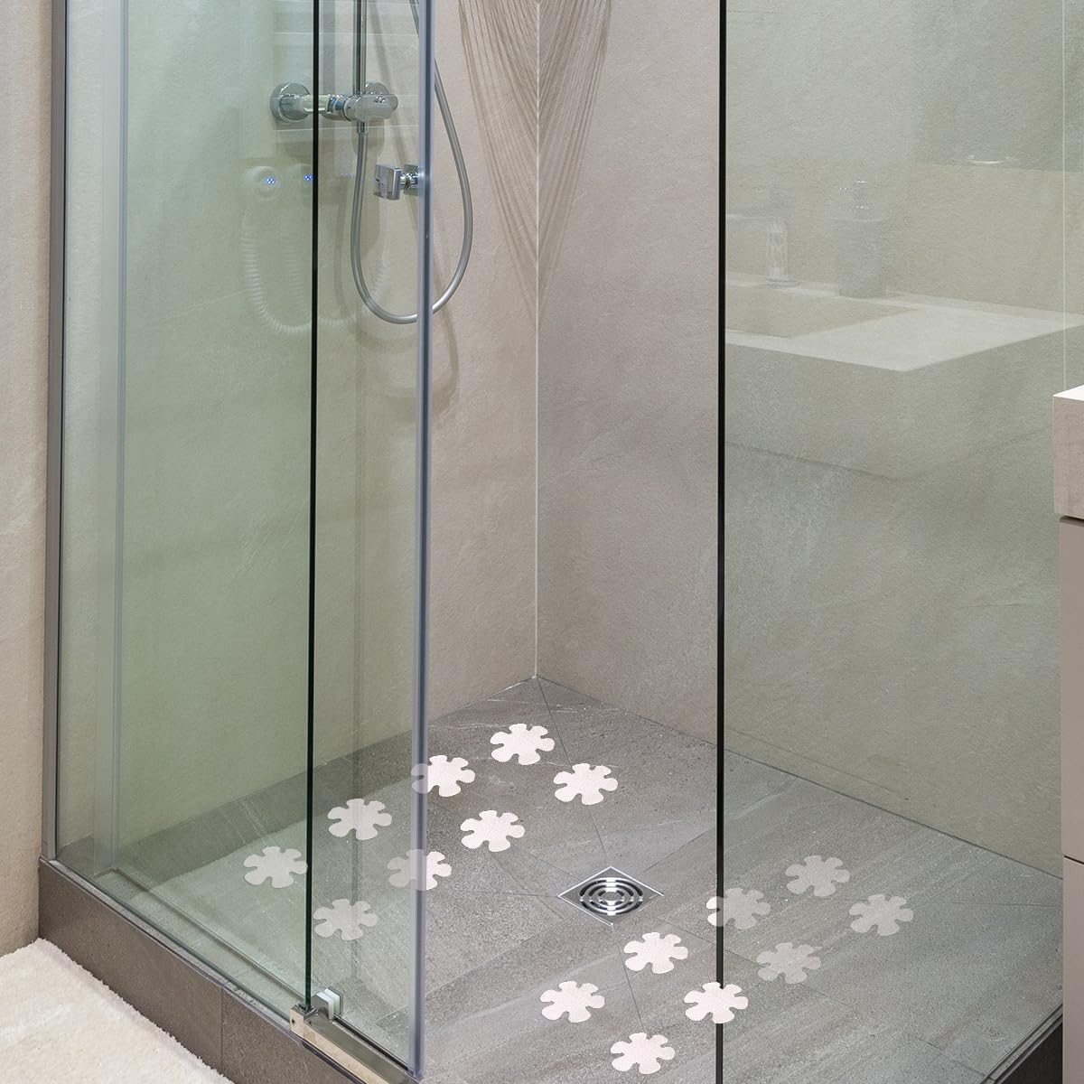 Jagowa 20-Piece Non-Slip Flower Bath Stickers - Slip-Resistant Safety Shower Treads with Self-Adhesive Backing for Flooring and Mat, Protects Against Slips and Falls