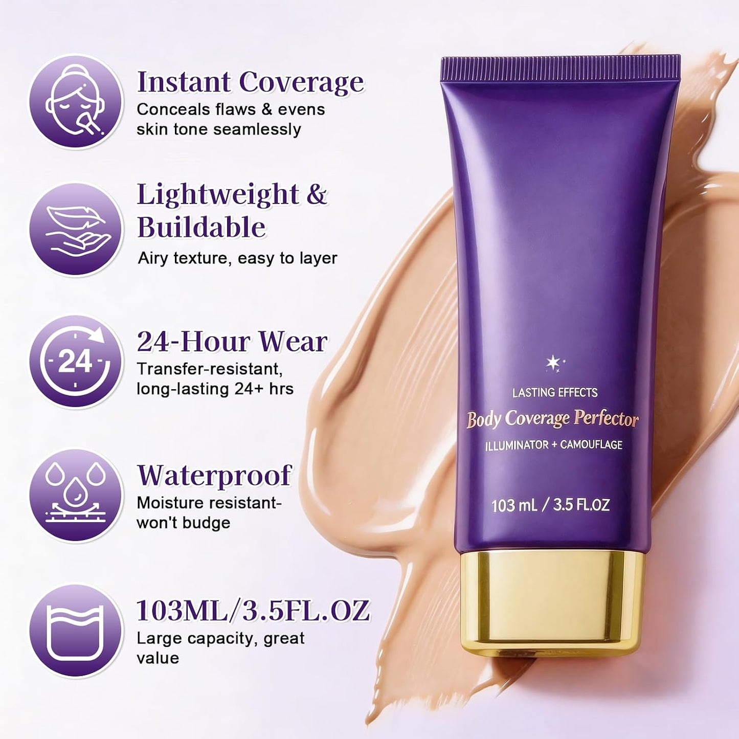 Body Coverage Perfector, All Over Complexion Body Perfector, Waterproof Leg &amp; Body Makeup Tattoo Cover Up Makeup Cream, Easy Application (Natural)