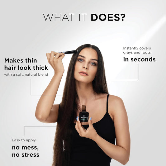 THICK FIBER Root Touch Up &amp; Hairline Powder with Brush 4g – Covers Grey Roots &amp; Thinning Hair – Sweat &amp; Water Resistant – Hair Concealer for Bald Spots &amp; Fill-In (Dark Brown) for Women &amp; Men