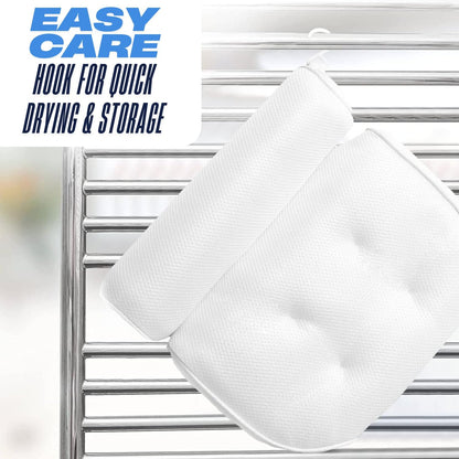 Top Home Solutions®Bath Pillow - Extra Thick and Soft with Strong Suction Cups, Bath Pillow For Head And Neck with 3d Air Mesh Quality Comfort &amp; Built-In Hook For Easy Drying &amp; Storage (White)