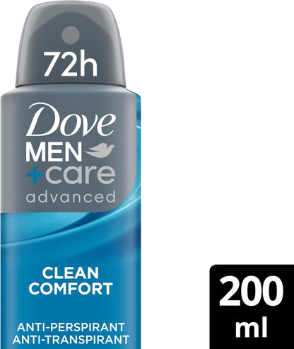 Dove Men+Care Advanced Clean Comfort Anti-Perspirant Aerosol Deodorant Spray with Anti-Odour technology &amp; ¼ moisturising cream for 72 hour protection against sweat and odour 200 ml