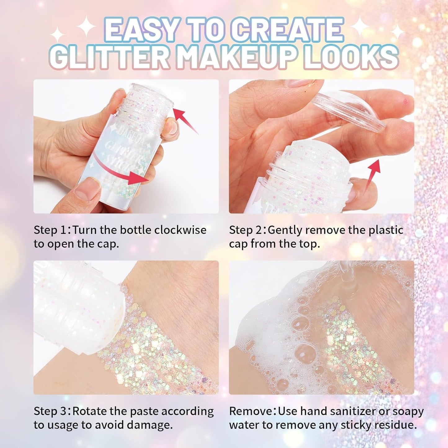 Prreal Rainbow White Body Glitter Stick,Sparkly Hair Face Glitter Makeup for Women Rave Outfit Accessories,Holographic Mermaid Glitters Face Paint Stick for Women Halloween Makeup 1.12 oz, #01