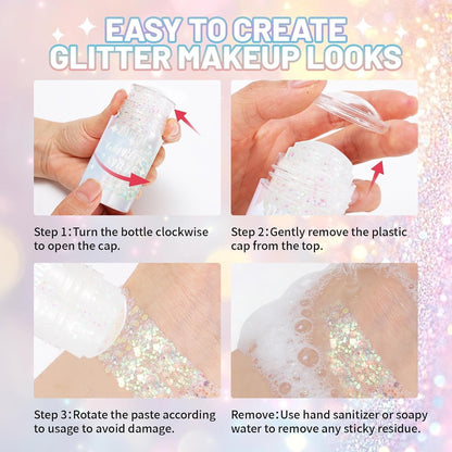 Prreal Rainbow White Body Glitter Stick,Sparkly Hair Face Glitter Makeup for Women Rave Outfit Accessories,Holographic Mermaid Glitters Face Paint Stick for Women Halloween Makeup 1.12 oz, #01