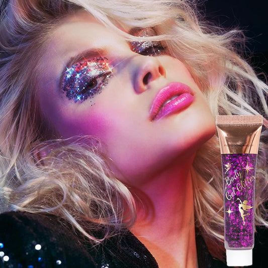 Body Glitter Gel, Face Sequins Chunky Mermaid Liquid Holographic for Body, Cheeks and Hair, Sparkling Festival Party Lotion Beauty Makeup, Nail Art DIY (02#)