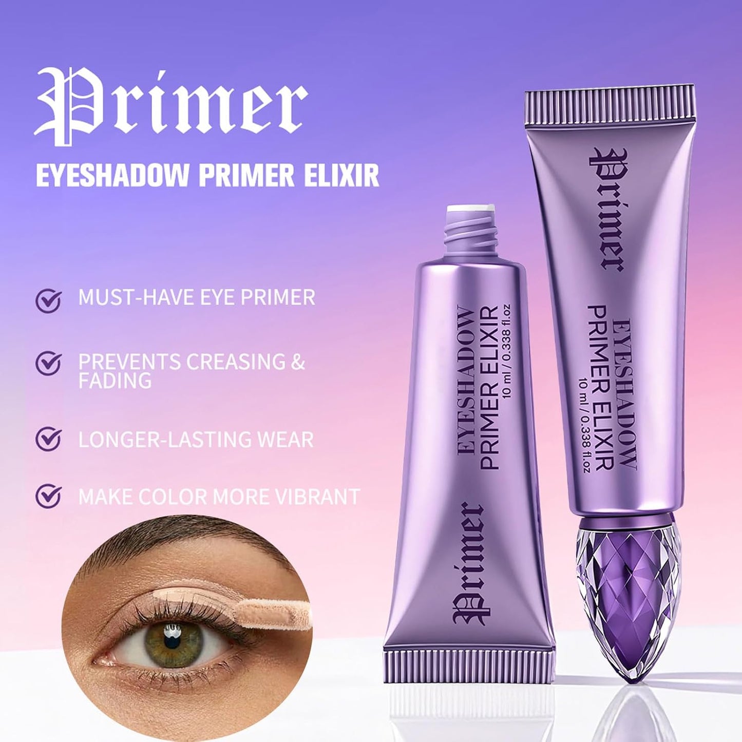 Eyeshadow Primer, Eye Primer, Eyelid Primer - Long-Lasting Eye Shadow Primer for Oily Lids, Helps Prevent Creasing, Sheer Tinted Base for Mature Skin