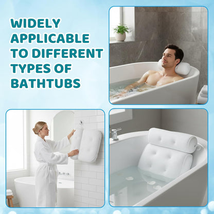 Bath Pillows for Head and Neck, Waterproof Bath Cushion with 6 Suction Cups, Soft Bathtub Pillow for Relaxing Bath, Fits Most Bathtubs (33x30x8.5 cm)